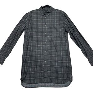 Zanerobe men's gray plaid longline button down shirt medium long sleeve